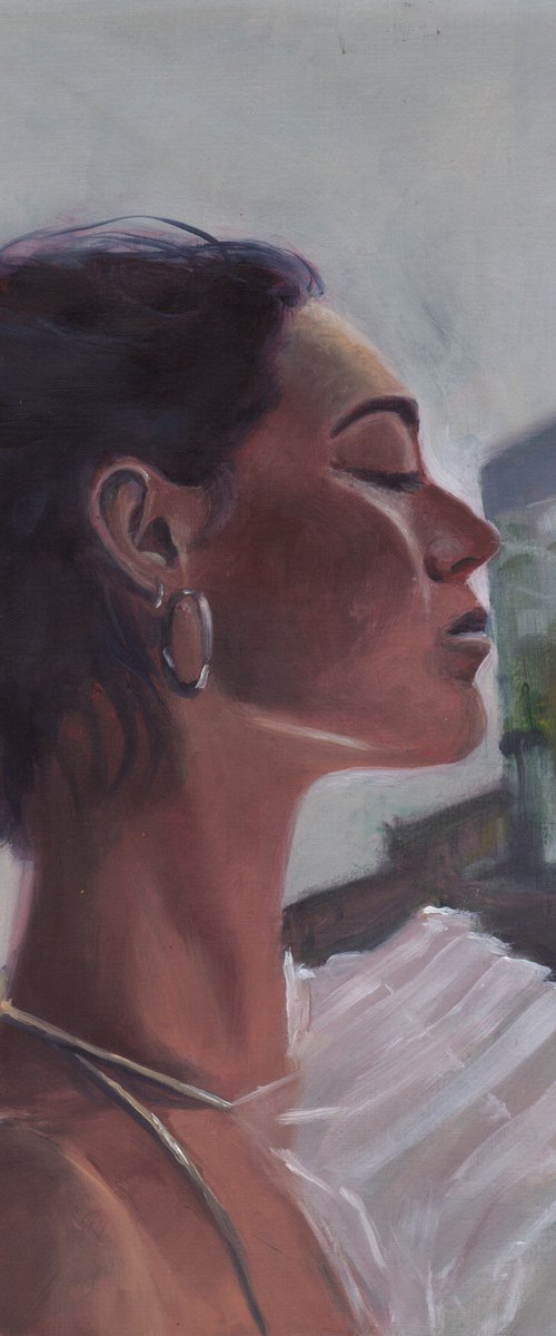 painting of female fashion models oil on paper woman in city by Renske Karlien Hercules