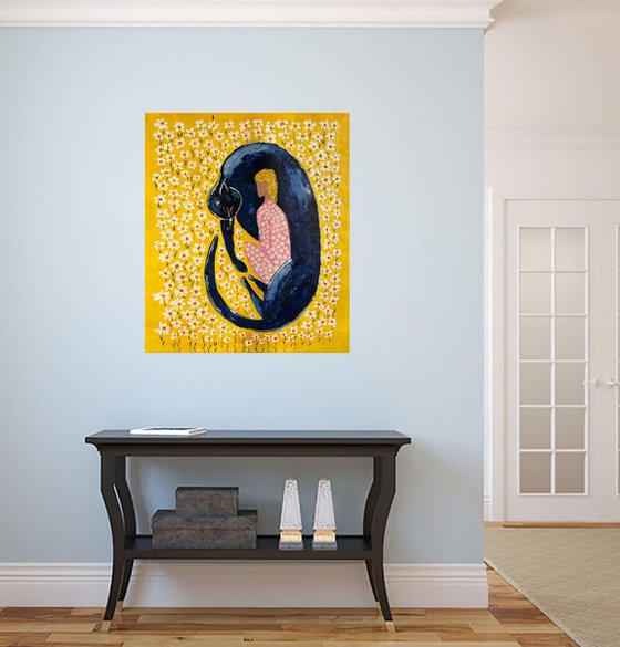 Woman Cat Daisy Original Painting