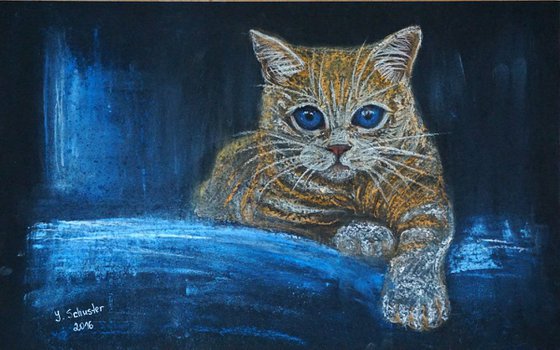 Pastel drawing of  red cat