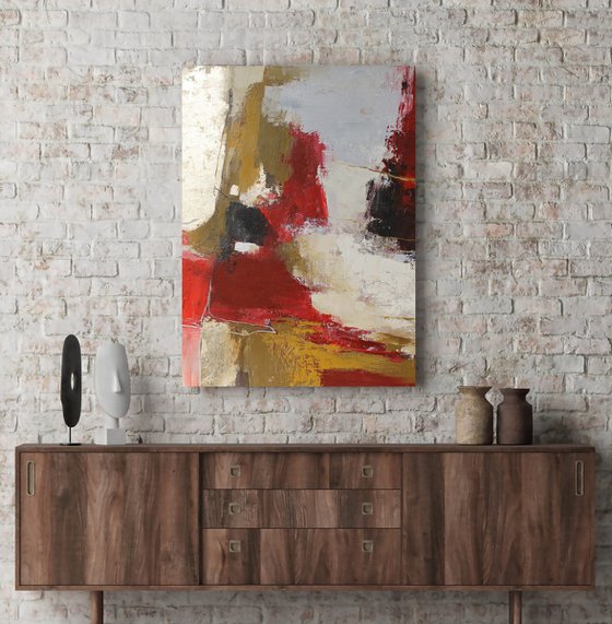 "Tango 2" Red gold brown abstract acrylic art