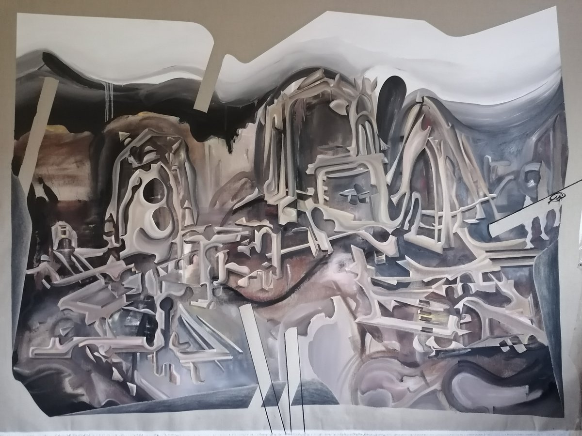 Surrealistic Abstract Oil Painting By Stefano Mazzolini, 79 X 59", Phiphi, Original Artwork