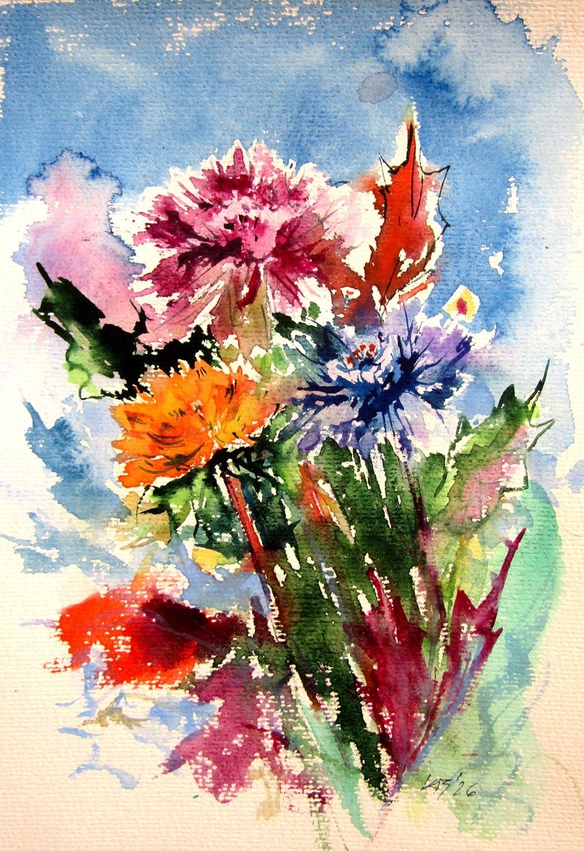 Impressionistic Watercolour , Colorful Flowers By Kovacs Anna Brigitta, 7 X 11, Artwork For Sale On Artfinder