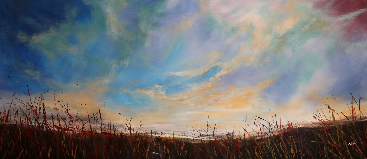 Expressive Landscape Acrylic Painting By Cecilia Frigati, 82 X 37, Aligned #1, Original Artwork