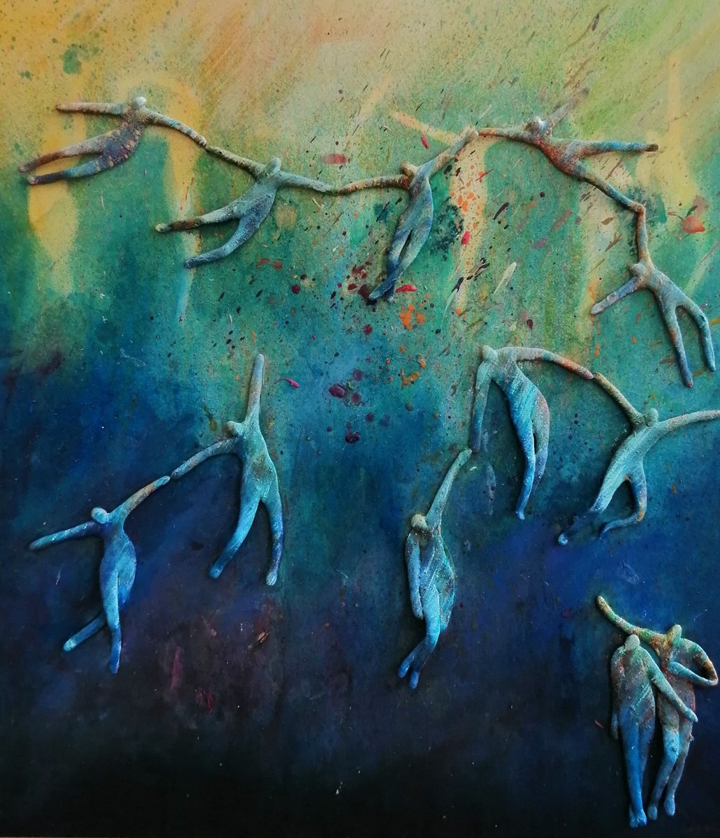 Impressionistic Portrait Collage By Karen Wilcox, 13 X 13", Rejoicing, Original Artwork