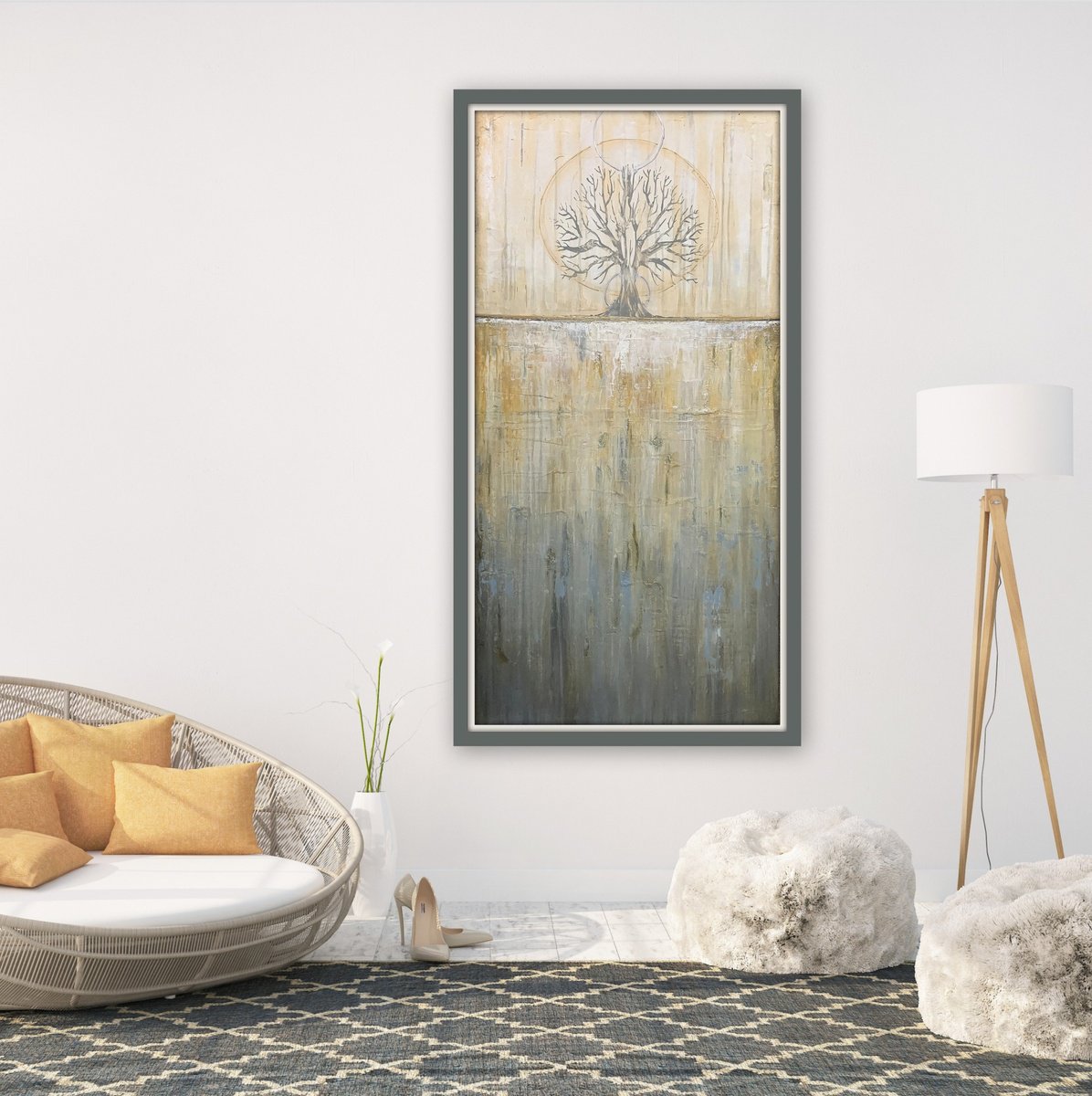 Abstract Landscape Acrylic Painting By Elizabeth Moran, 24 X 48, Solstice, Original Artwork