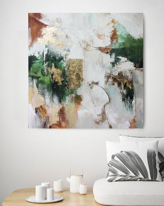 "Green Sobriety 4" Abstract green gold art