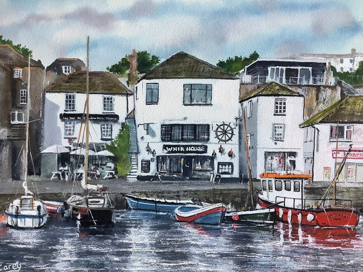 Impressionistic Landscape Watercolour By Darren Carey, 15 X 11, Seascape, Mevagissey Cornwall, Original Artwork