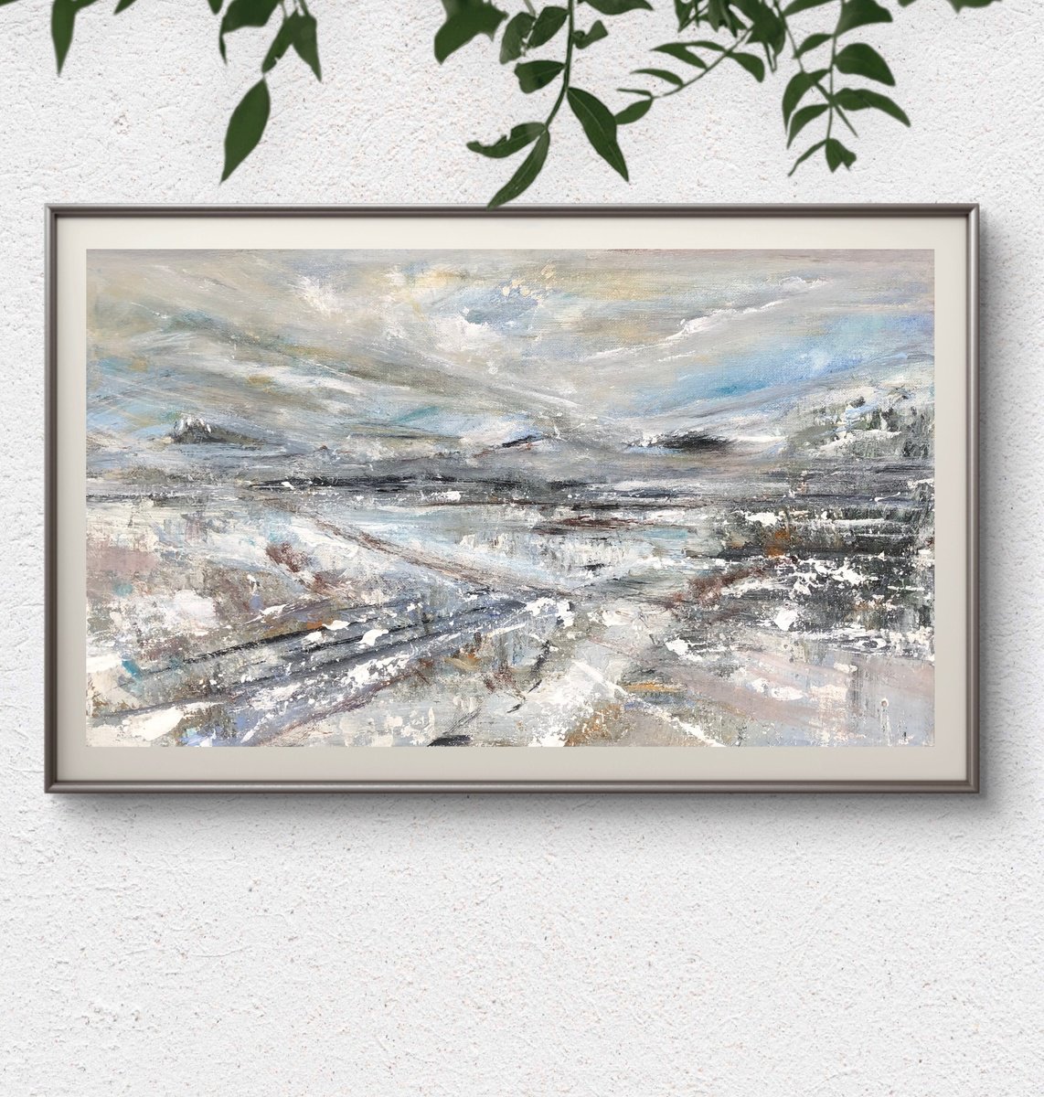 Abstract Landscape Acrylic Painting By Snezana Djordjevic, 20 X 12", Frozen Years-2, Original Artwork