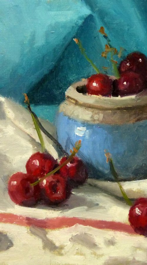 Cherries and Blue Pot by Pascal Giroud