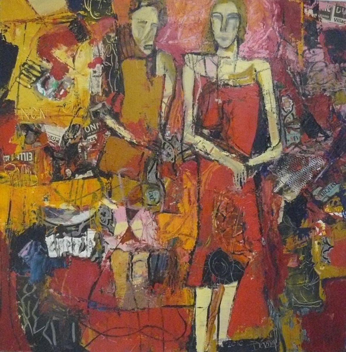 Portrait Collage By Jacques Donneaud, 40 X 40, In The Street, Original Artwork