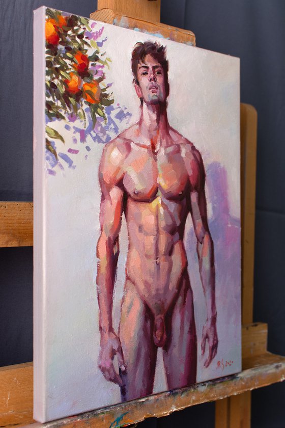 WARM EVENING by Yaroslav Sobol (Modern Impressionistic Figurative Oil painting of a Man Nude Male Model Gift Home Decor)