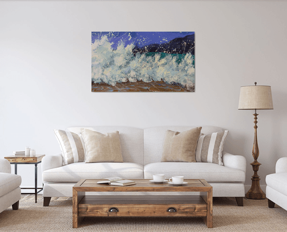 47.2” LARGE Seascape Painting “White Waves”