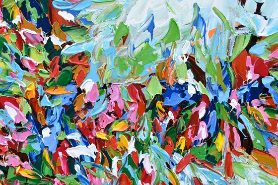 Burst of Flowers II - Abstract Original Acrylic Painting, Textured Palette Knife Wall Art Canvas