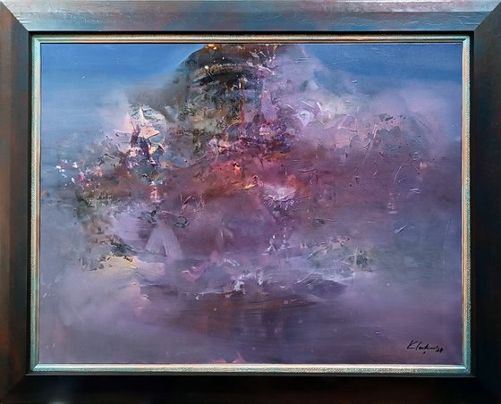 Beautiful framed enigmatic mindscape Foggy morning in Tibet by O Kloska