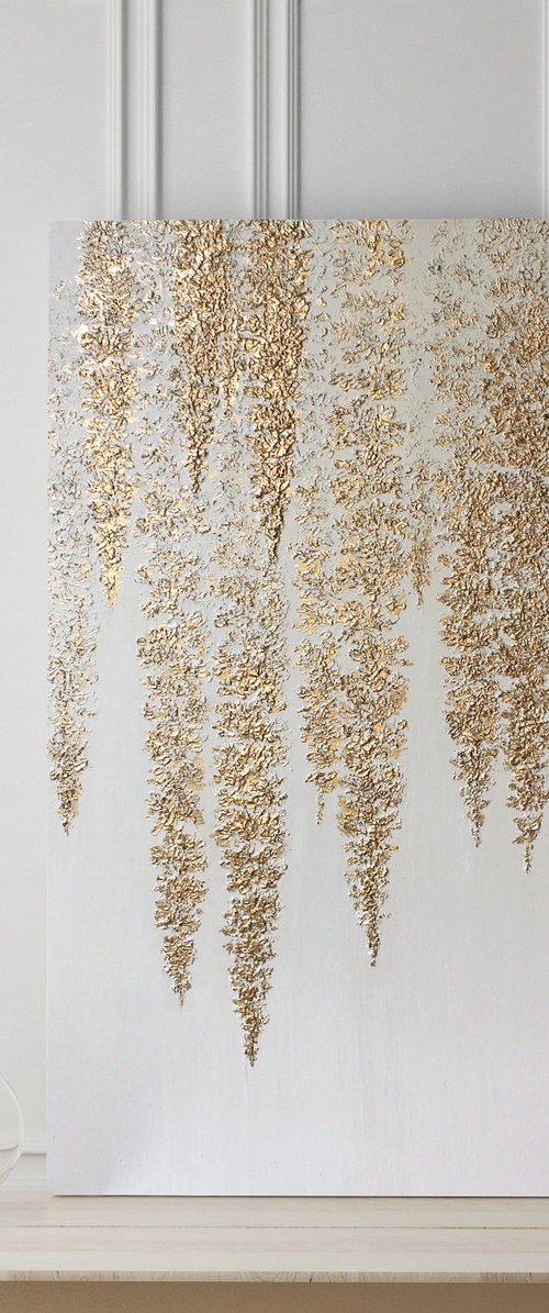 "Gray Wisteria" Gold wisteria abstract art by Marine Boiko