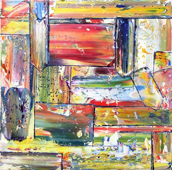 "Three's A Crowd" - FREE USA SHIPPING - Original Large PMS Abstract Triptych Oil Paintings On Canvas - 60" x 20"