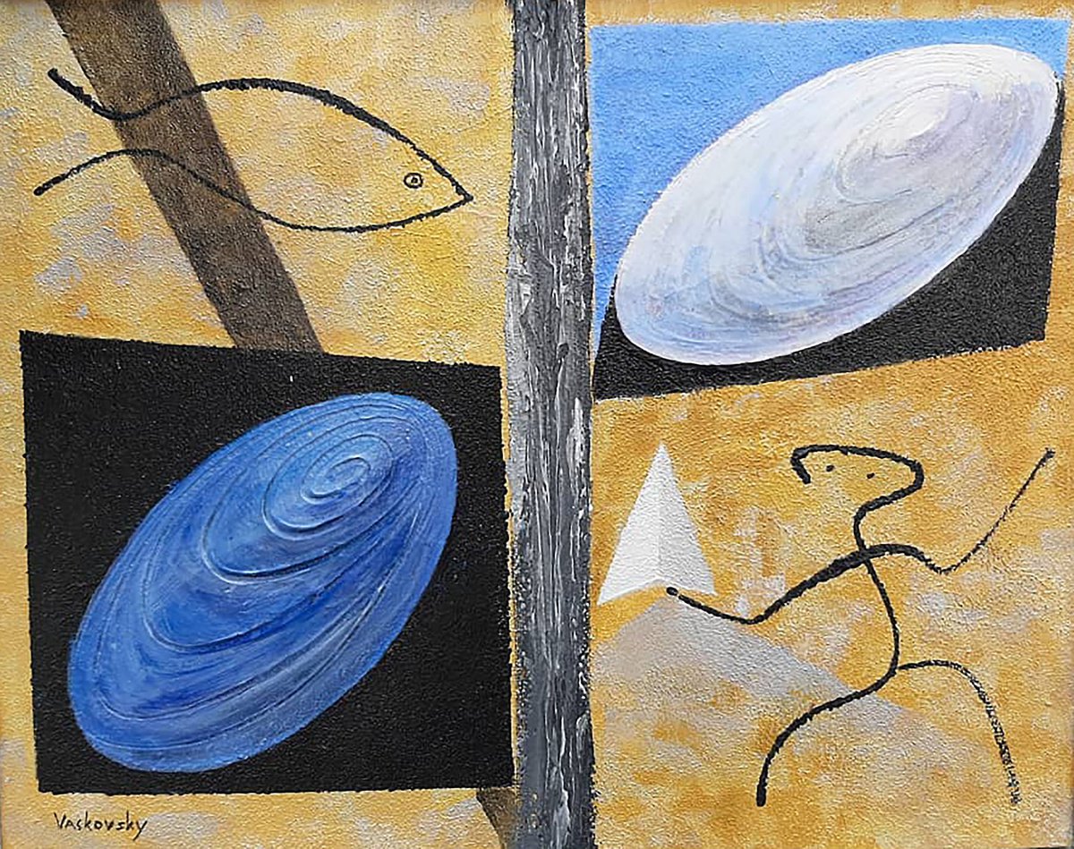 Surrealistic Abstract Acrylic Painting By Vadim Vaskovsky, 20 X 16", Paper Airplane, Original Artwork