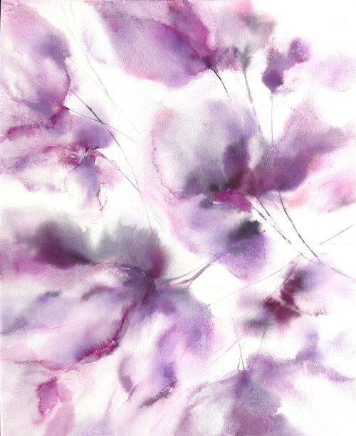 Abstract flowers in pink colors by Olga Grigo