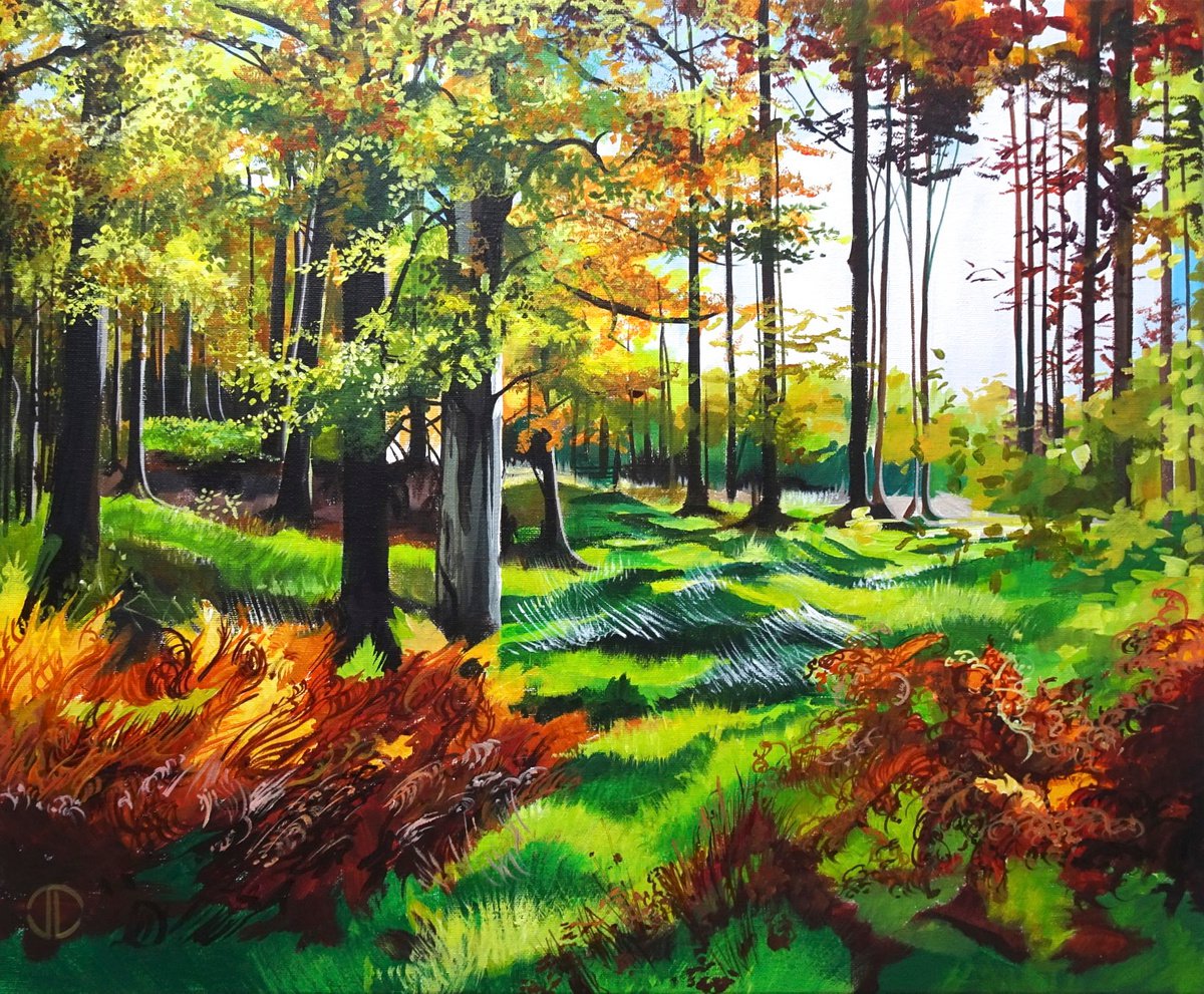 Impressionistic Landscape Acrylic Painting By Joseph Lynch, 24 X 20, Tollymore Autumn, Original Artwork