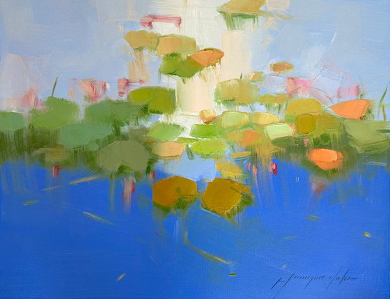 Waterlilies, Original oil painting, Handmade artwork, One of a kind