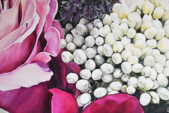 Large author's oil painting with flowers Abundance 150*120 cm