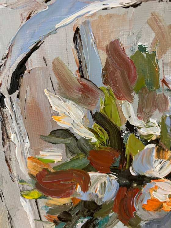 Flowers in a silver pot