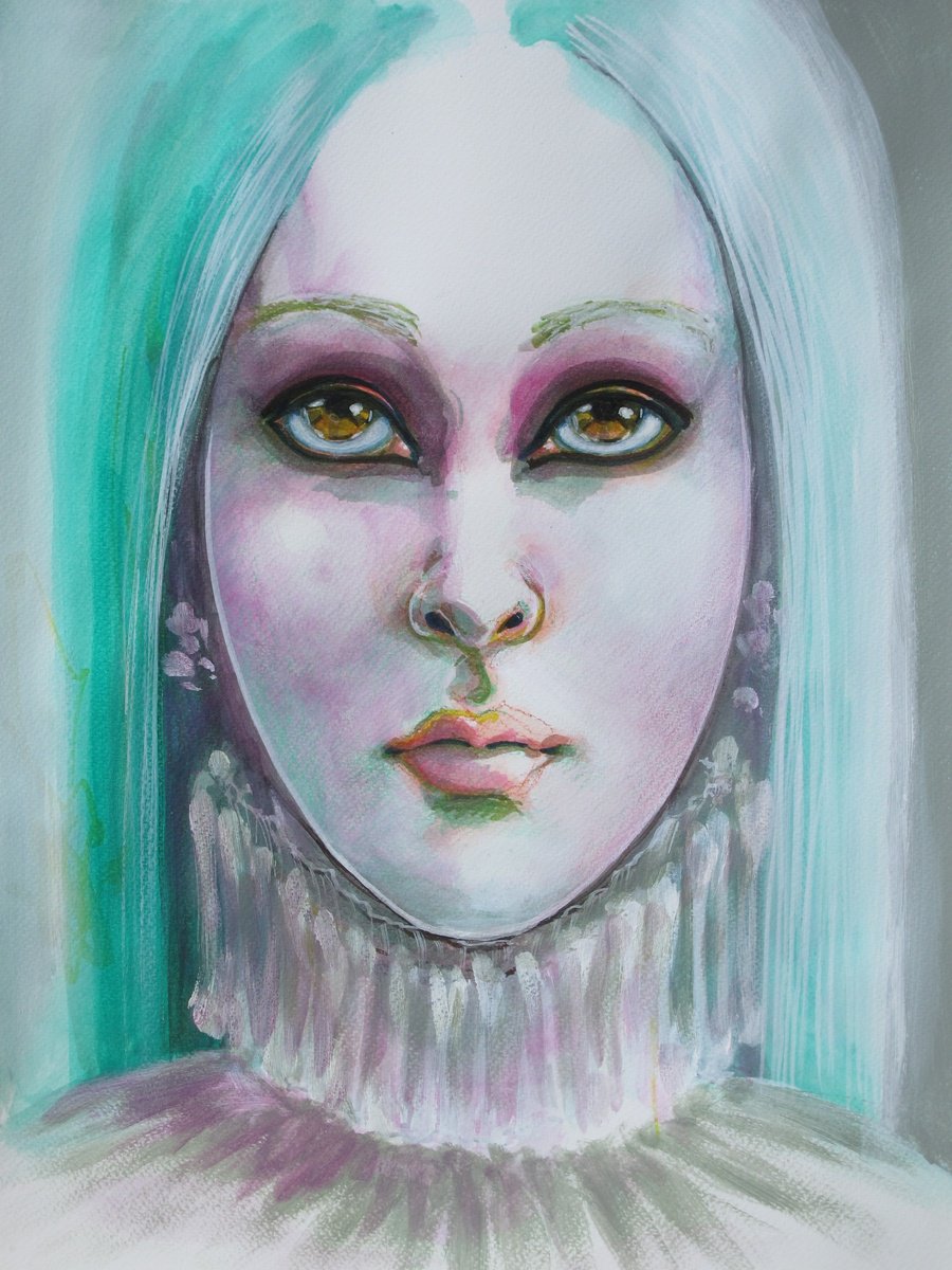 Painting , The Girl With Turquoise Hair By Fabienne Monestier, 14 X 19, Artwork For Sale On Artfinder