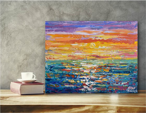 Sunset - Colorful Palette knife Painting on Canvas