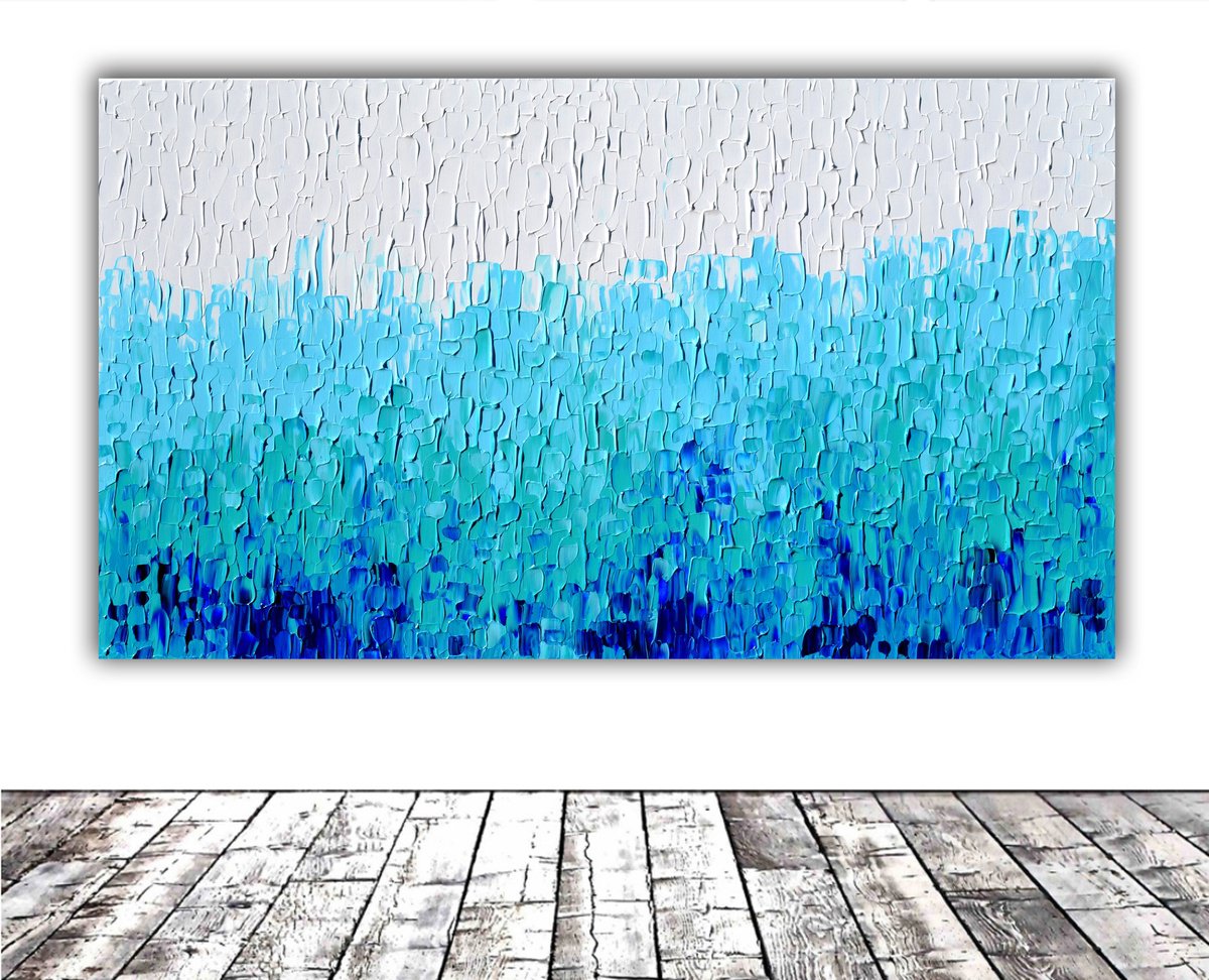 Tranquil XVII - Large Blue Painting by Soos Tiberiu