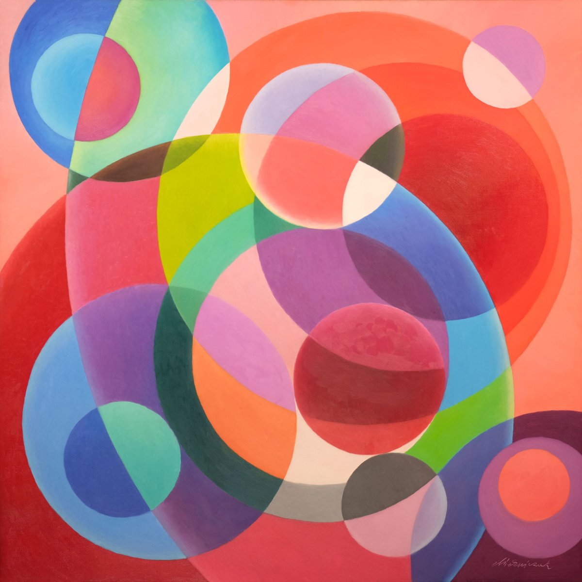 Geometric Abstract Oil Painting By Richard Mierniczak, 45 X 45", Composition 15., Original Artwork