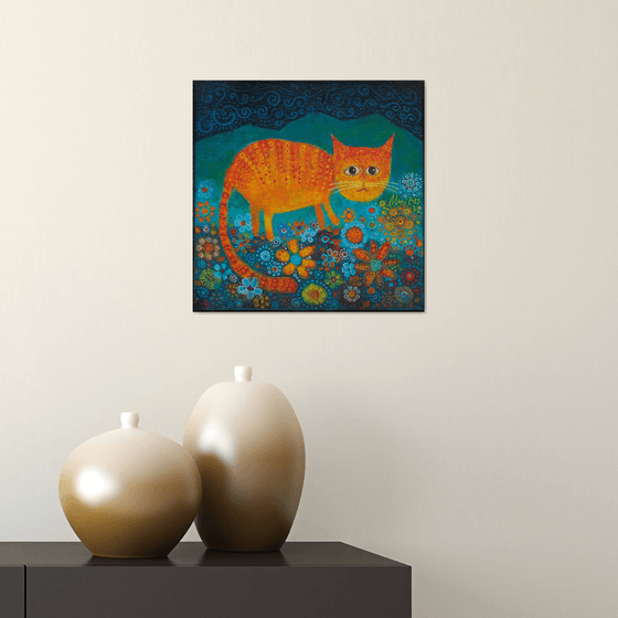 Felis Catus Botanicus II. - Cat in the Garden acrylic painting