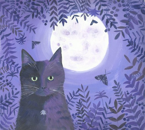 Black cat with the moon by Mary Stubberfield