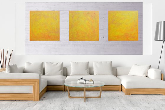 Reaching the stars - triptych yelow - orange  minimalistic painting