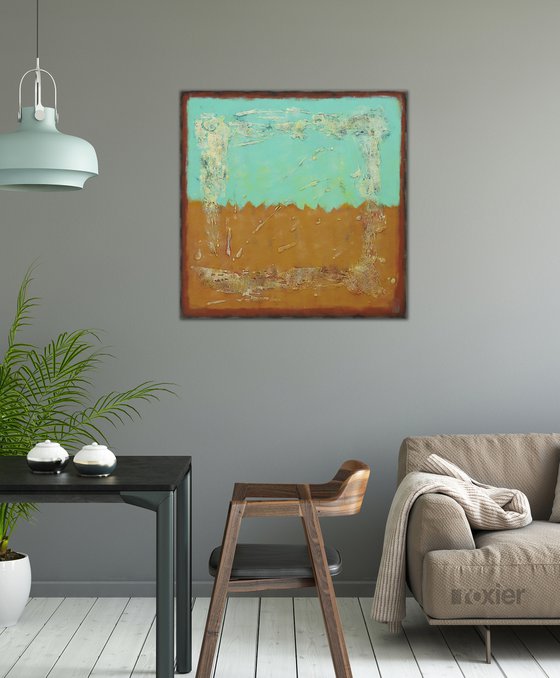 Sand & Turquoise Square Painting - Abstract Art - Ronald Hunter - 17J