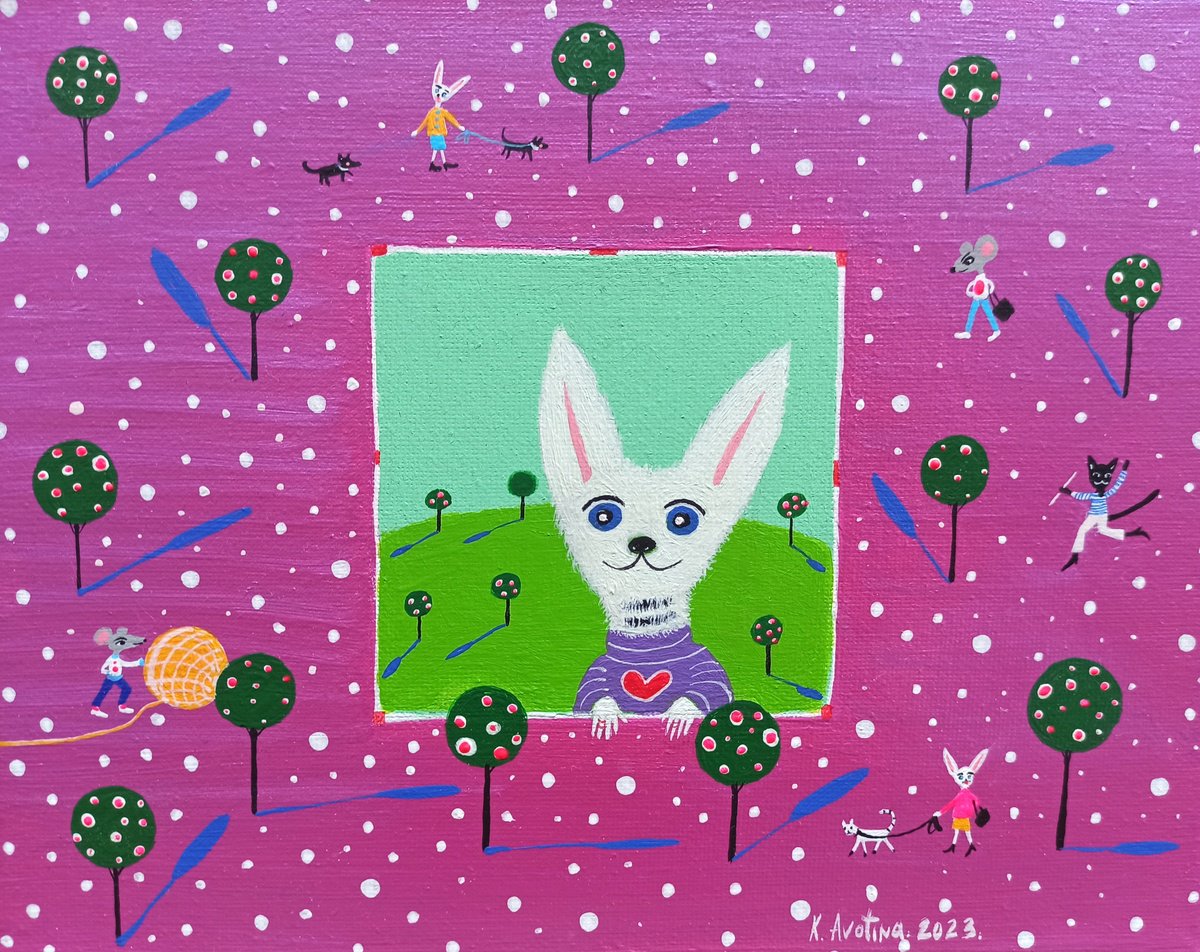 Impressionistic Animal Acrylic Painting By Katrina Avotina, 10 X 8", #Outsider, Original Artwork