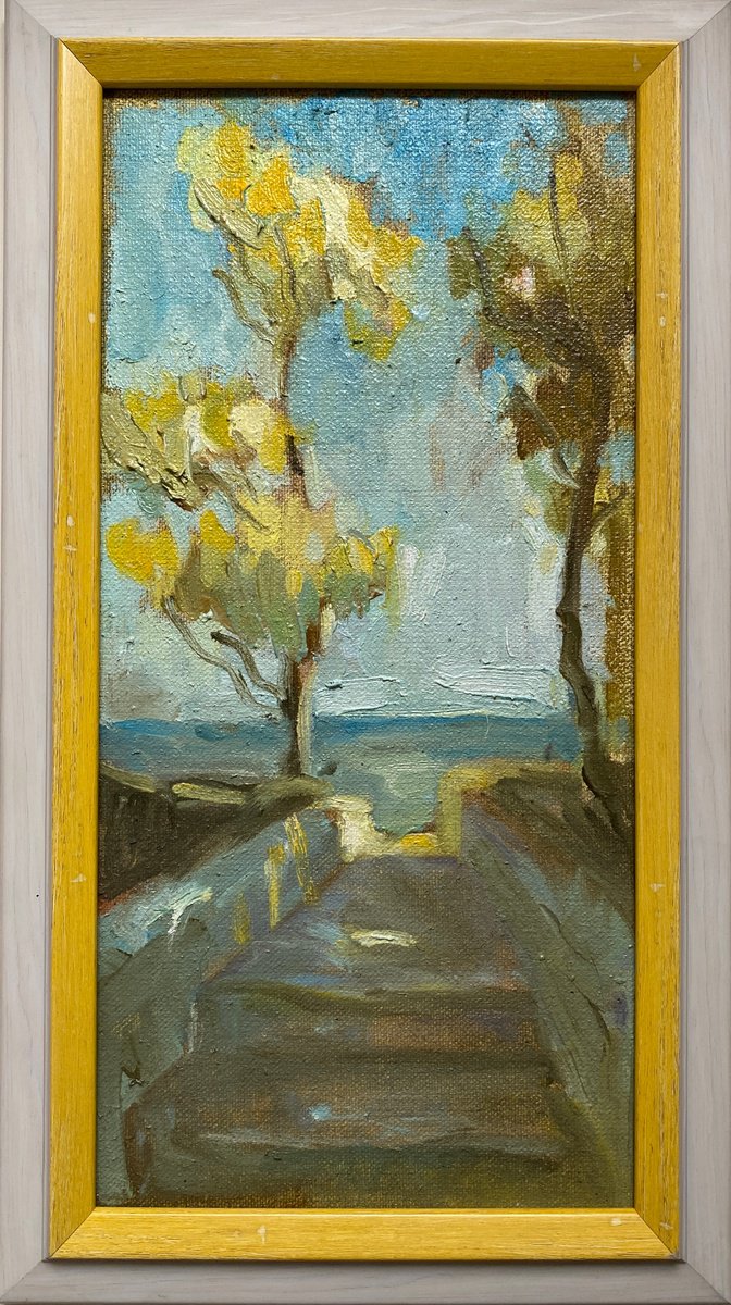 Impressionistic Landscape Oil Painting By Liubov Ro, 8 X 15", Route To The Sea, Original Artwork