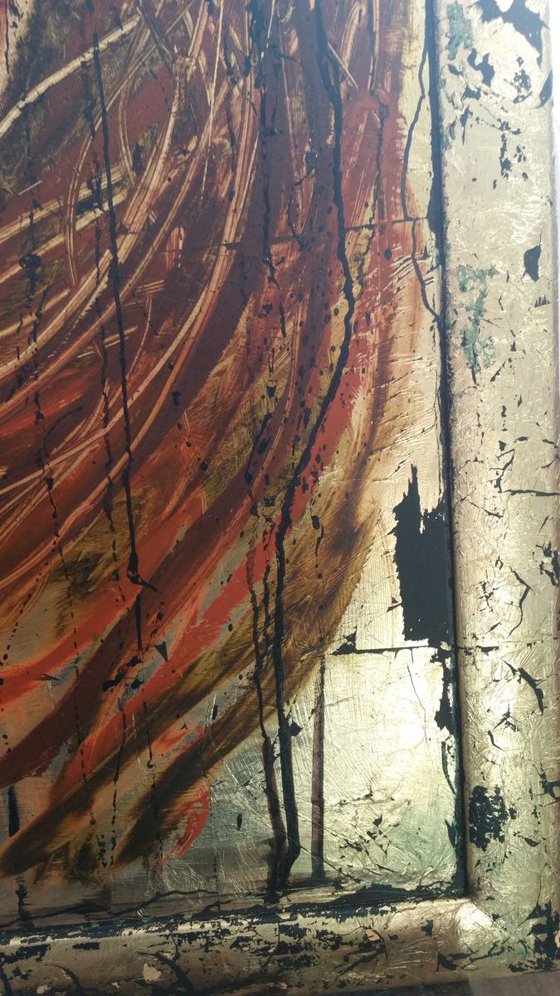 "Ginger gold", original mixed-media painting, 75.5x55.5x1 cm, ready to hang