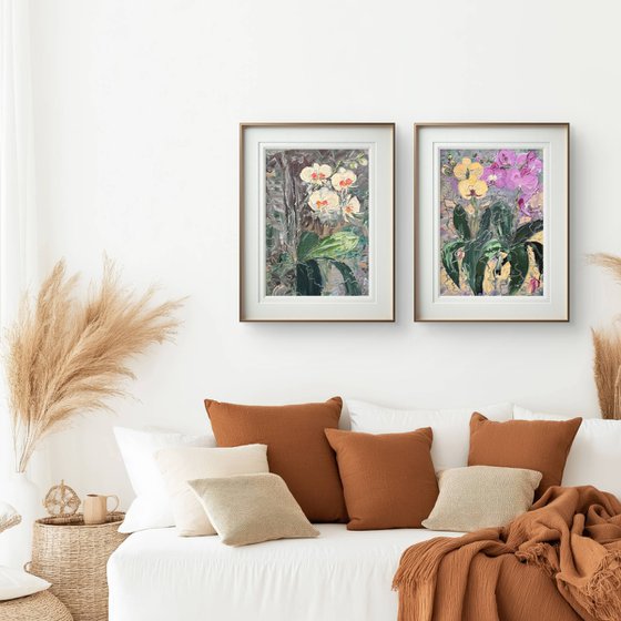 Wild orchids Set of 2 Oil Diptych