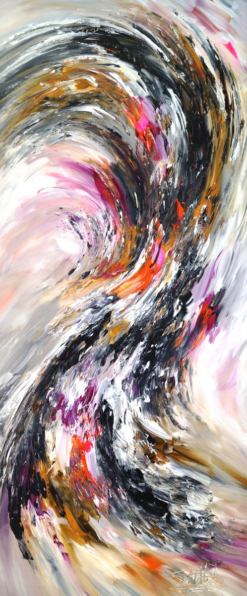 Abstract Acrylic Painting By Peter Nottrott, 33 X 79", Stick: Black And White 10, Original Artwork