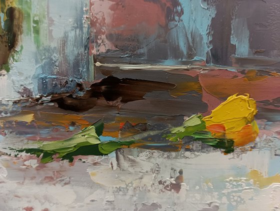 Modern still life painting. Abstract still life. Flowers for gift