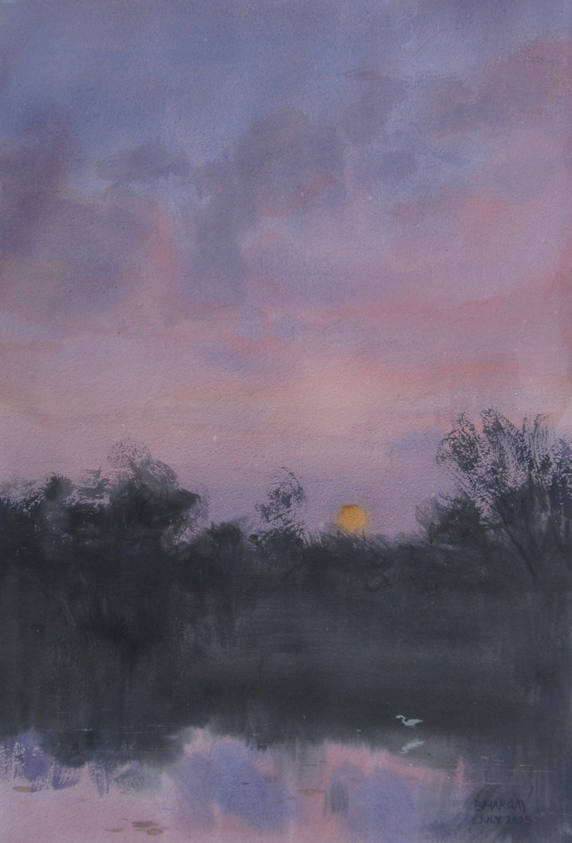 Impressionistic Landscape Watercolour By Bhargavkumar Kulkarni, 12 X 18, Twilight Silence, Original Artwork