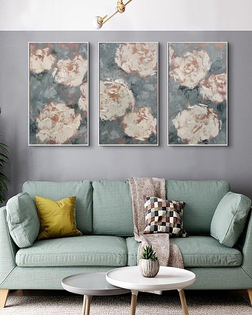 White Peonies triptych by Marina Skromova