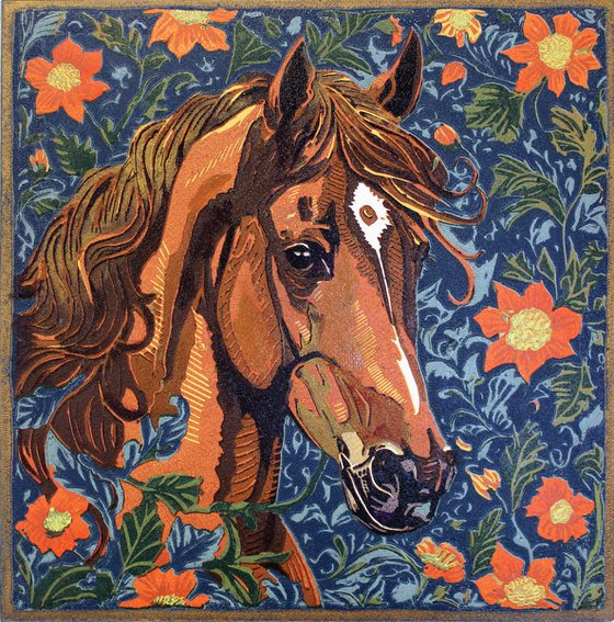 Horse – reduction linocut print
