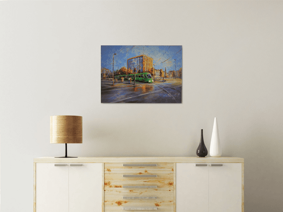 ORIGINAL OIL PAINTING "CITY TRAM"