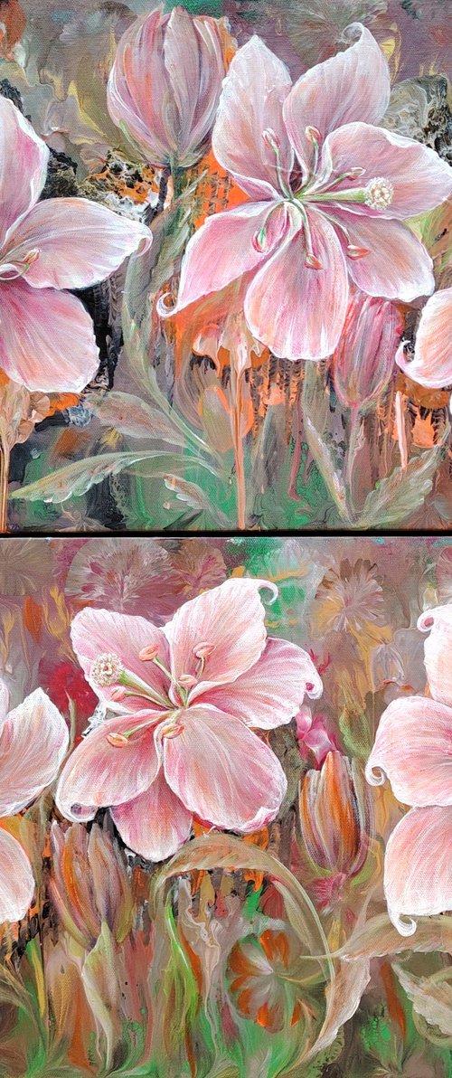 Author's painting "Radiant Lilies". Diptych. by Elena Pertceva
