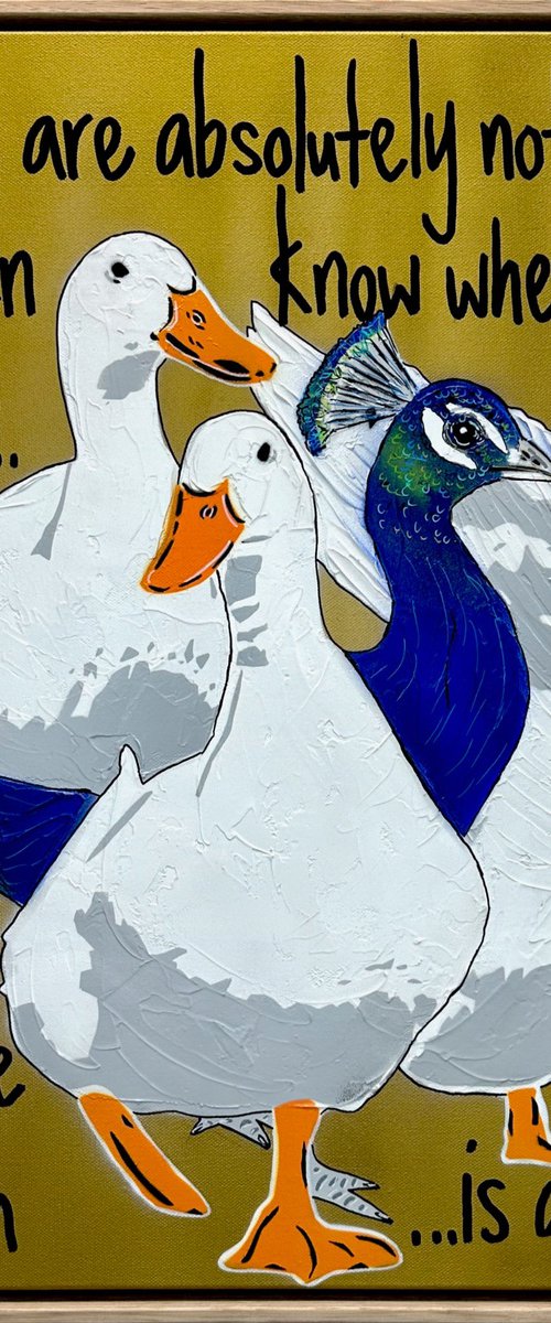 Ducks in a Row Gold Peacock Framed by DEBORAH LANG