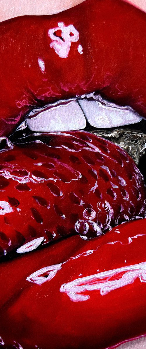 Red Lips with strawberry by Elena Adele Dmitrenko