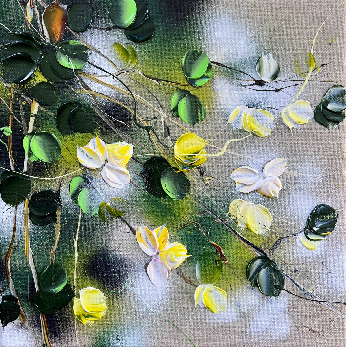 Abstract Acrylic Painting By Anastassia Skopp, 12 X 12, Garden Flowers Iv, Original Artwork