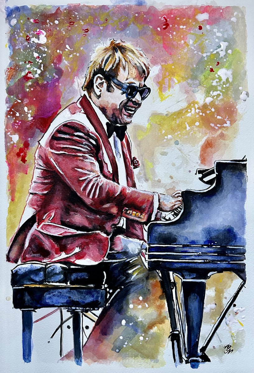 Urban And Pop Portrait Watercolour By Misty Lady - M. Nierobisz, 13 X 19", Rocket Man, Original Artwork