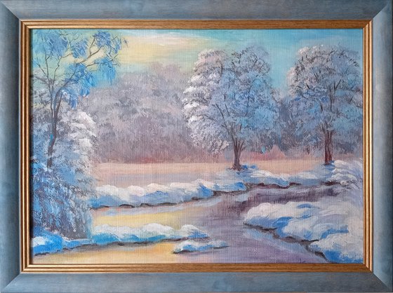 Winter dawn in the forest